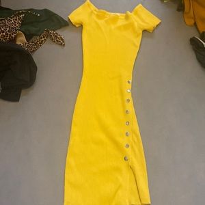 Bright yellow button down slitted dress